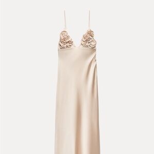 ZARA satin cream dress with floral details